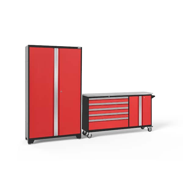 Bold Series 2-Piece 24-Gauge Stainless Steel Garage Storage System in Deep Red (104 in. W x 77 in. H x 18 in. D)