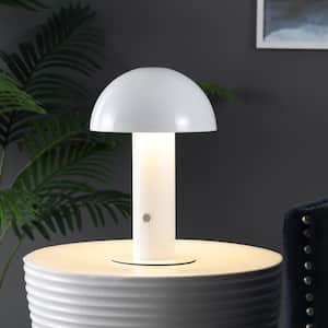 Boletus 10 .75 in. Contemporary Bohemian Rechargeable/Cordless Iron Integrated LED Mushroom Table Lamp in White