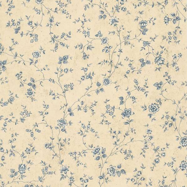 The Wallpaper Company 56 sq. ft. Blue Floral Trail Wallpaper-DISCONTINUED