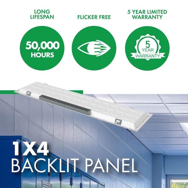 1 ft. x 4 ft. 2500/3125/3750 Lumens Integrated LED Panel Light, 3500K/4500K/5000K (4-Pack)