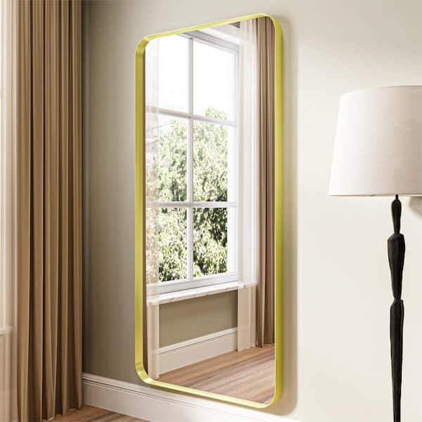 ORGANNICE 28 in. W x 60 in. H Rectangular Modern Gold Aluminum Framed Rounded Full Length Mirror