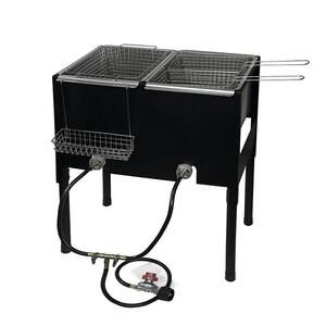 Portable LPG Propane Dual Burner Deep Fryer Outdoor Cooker Station with Triple Fry Baskets