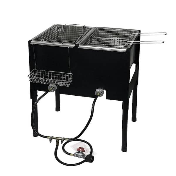 Barton Portable LPG Propane Dual Burner Deep Fryer Outdoor Cooker Station with Triple Fry Baskets