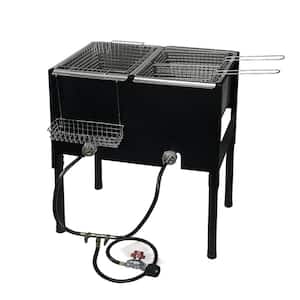 17.5 qt. Portable LPG Propane Dual Burner Deep Fryer Outdoor Cooker Station with Triple Fry Baskets