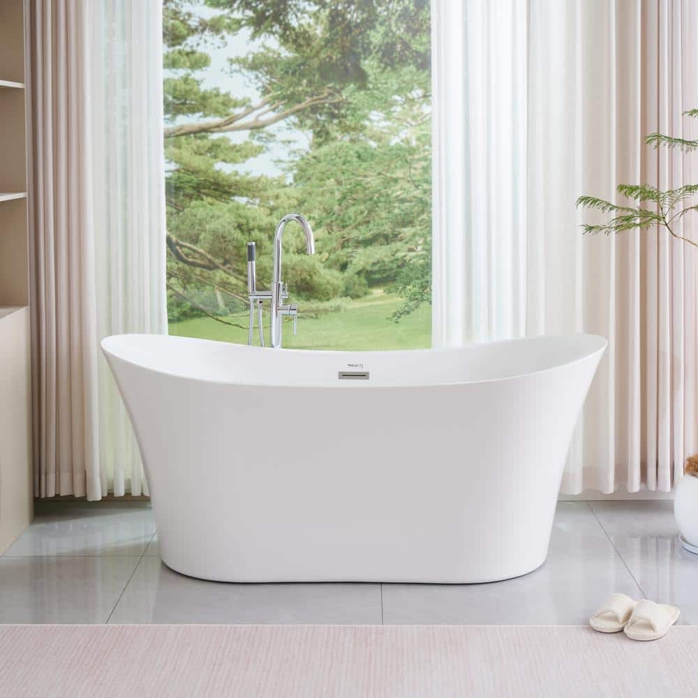 Calais 66.5 in. x 31 in. Acrylic Freestanding Soaking Bathtub with Center Drain in White/Polished Chrome price history on PriceWatchPro
