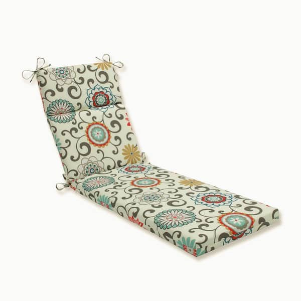 Pillow Perfect Floral 21 x 28.5 Outdoor Chaise Lounge Cushion in Blue/Brown Pom Pom Play