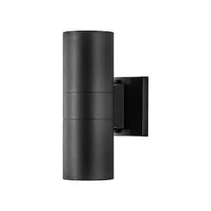 Tudor 10.2 in. Modern Black Cylinder LED Outdoor Hardwired Wall Lantern Scone