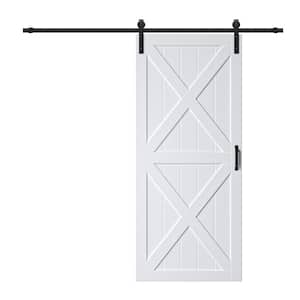 36 in. x 84 in. Paneled off White Primed MDF Double X Shape Sliding Barn Door with Hardware Kit