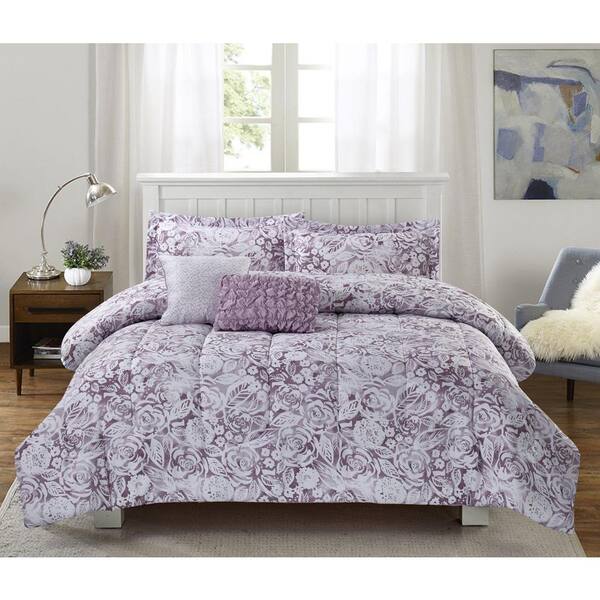 Bloom Amanda 5 Piece Purple King, Plum Colored King Size Bedding
