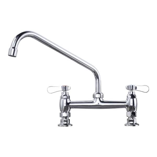 12 in. Double Handle Deck Mount Standard Kitchen Faucet in Chrome