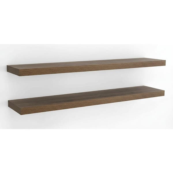 55 in. W x 8 in. D Walnut Floating Shelves for Wall (Set of 2