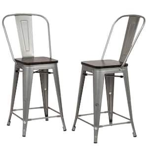 Ash 24 in. Silver Wood Seat Counter Stool (Set of 2)