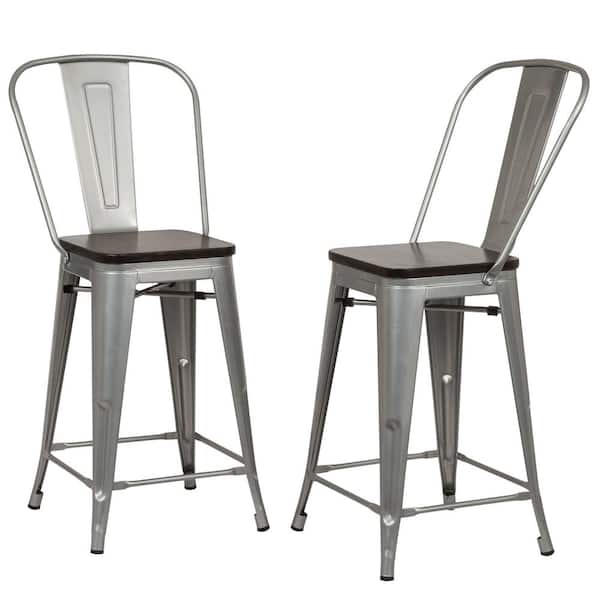 Carolina Forge Ash 24 in. Silver Wood Seat Counter Stool (Set of 2)