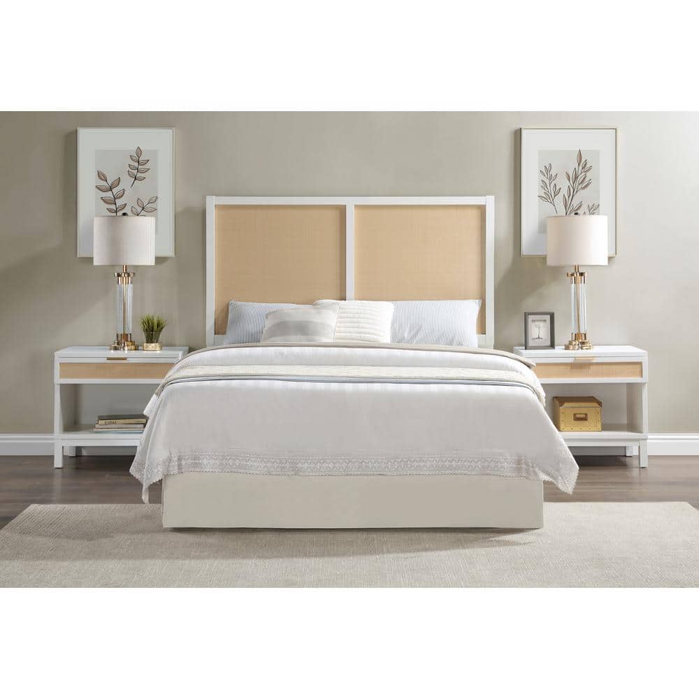 Bayport White Queen/Full Panel Headboard with Solid Wood and Cane