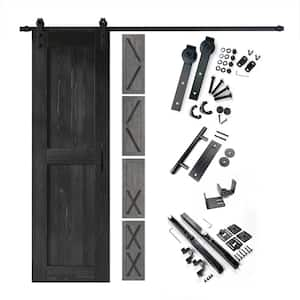 30 in. x 80 in. 5-in-1 Design Black Solid Pine Wood Interior Sliding Barn Door with Hardware Kit, Non-Bypass