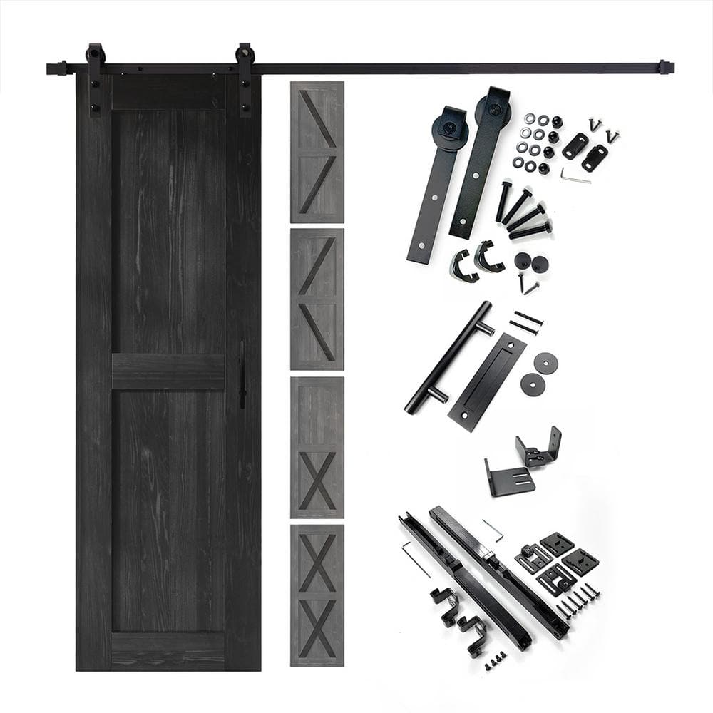 24 in. 3. x 80 in. 5-in-1-Design Black Solid Pine Wood Interior Sliding Barn Door with Hardware Kit, Non-Bypass price history on PriceWatchPro