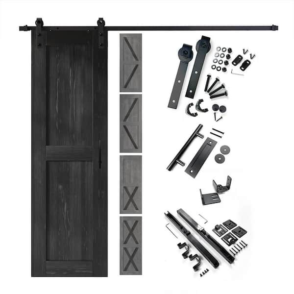 HOMACER 30 in. x 80 in. 5-in-1 Design Black Solid Pine Wood Interior Sliding Barn Door with Hardware Kit, Non-Bypass