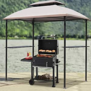 6 ft. x 9 ft. Outdoor Patio Grill Gazebo with Ventilation Double Arc Top, Beige