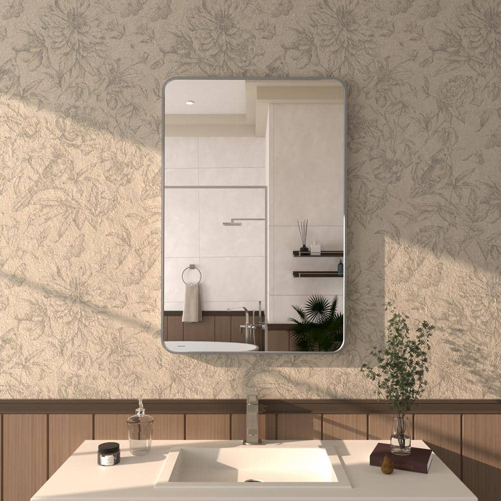Hermitage Bath Zyphi 24 in. W x 36 in. H Rectangular Framed Wall Bathroom Vanity Mirror in Gun ...