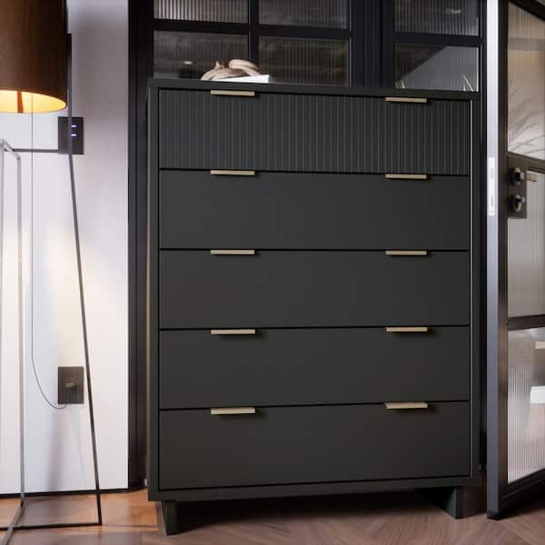 Manhattan Comfort Granville Dark Grey 5-Drawer 37.95 in. Wide Tall Dresser