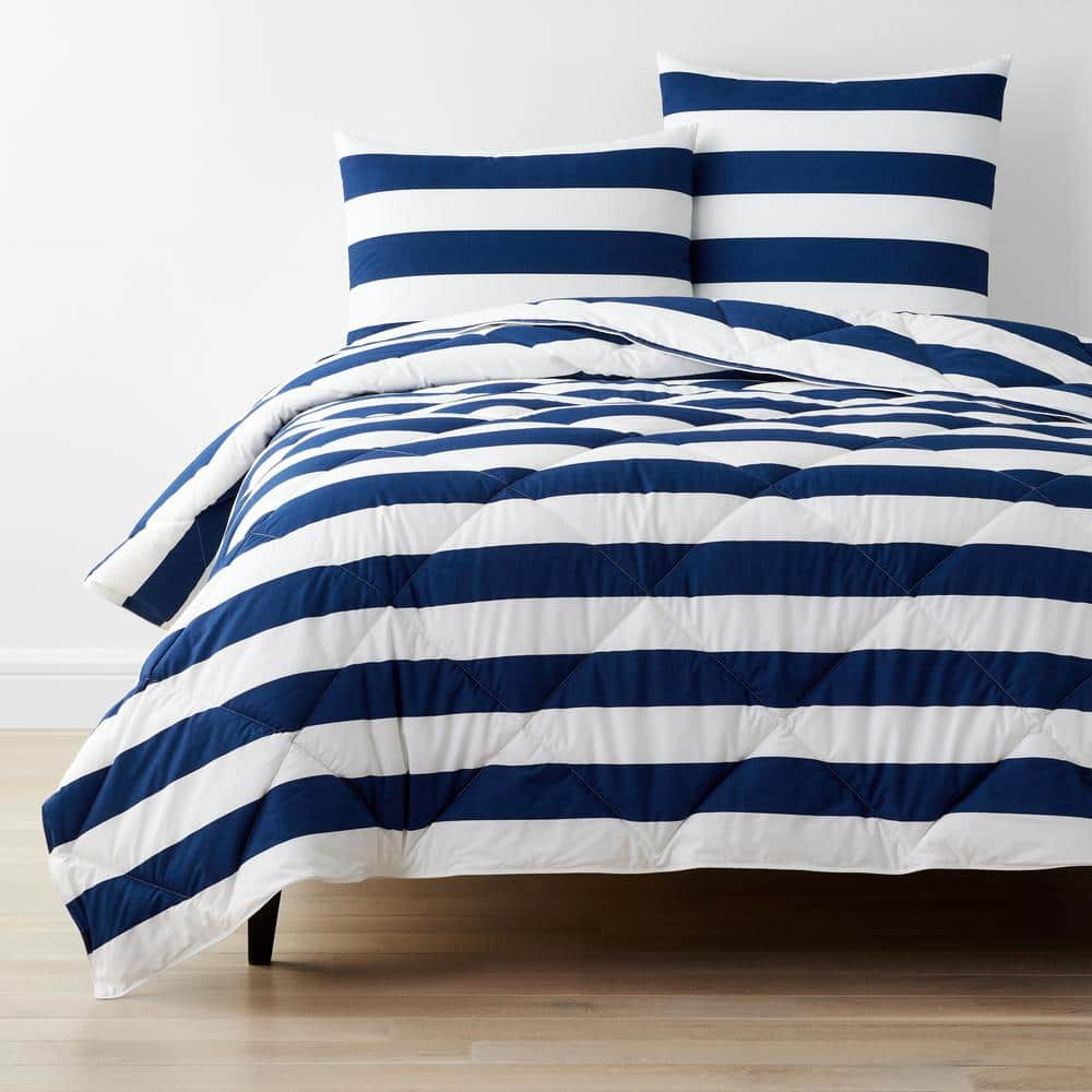 Company Essentials Awning Stripe Navy/White Full Cotton Comforter -  The Company Store, 11165-F-NAVY/WH