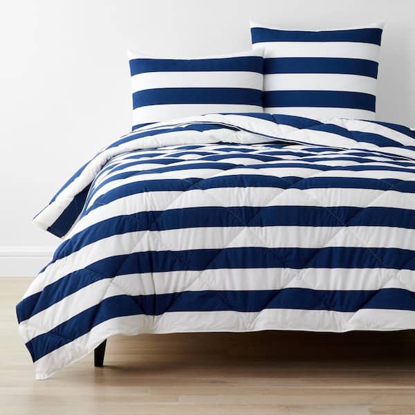 The Company Store Company Essentials Awning Stripe Navy/White Queen Cotton Comforter