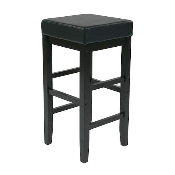 OSP Home Furnishings Black 30 in. Faux Leather Square Bar Stool with Espresso Legs