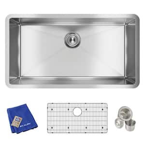 Crosstown Undermount Stainless Steel 33 in. Single Bowl Kitchen Sink with Bottom Grid and Drain