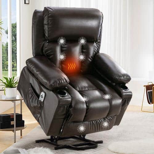 Brown Faux Leather Recliners Power Lift Recliner Chair Recliners for Elderly with USB