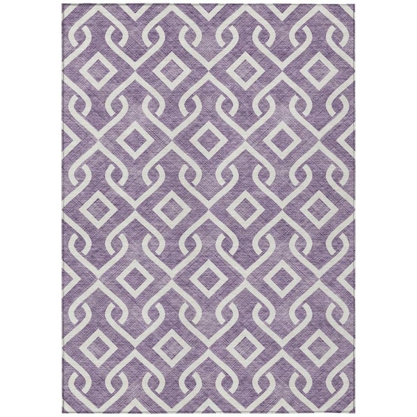 HomeRoots Purple, Ivory 8 ft. x 10 ft. Woven Geometric Polyester Rectangle Indoor/Outdoor Area Rug