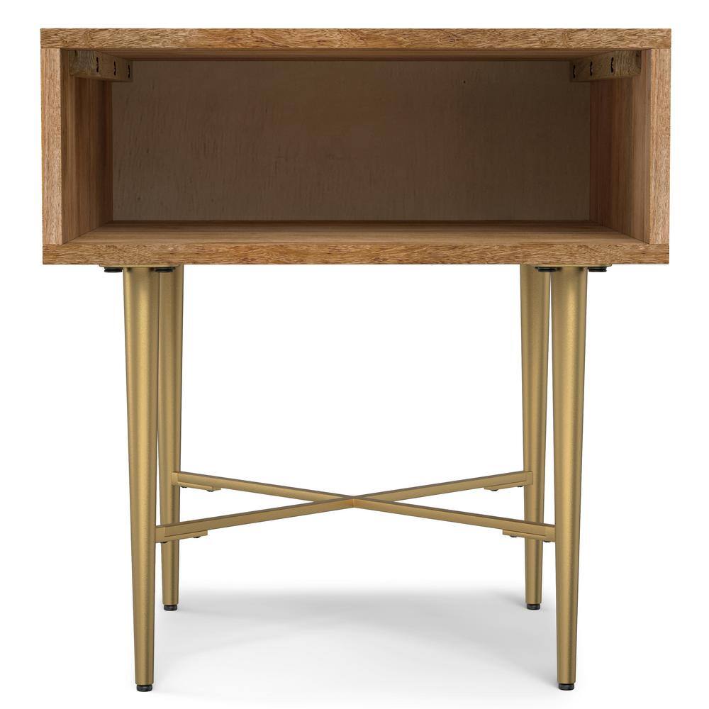 Natural Mango Wood and Gold Metal Square End Table with Storage