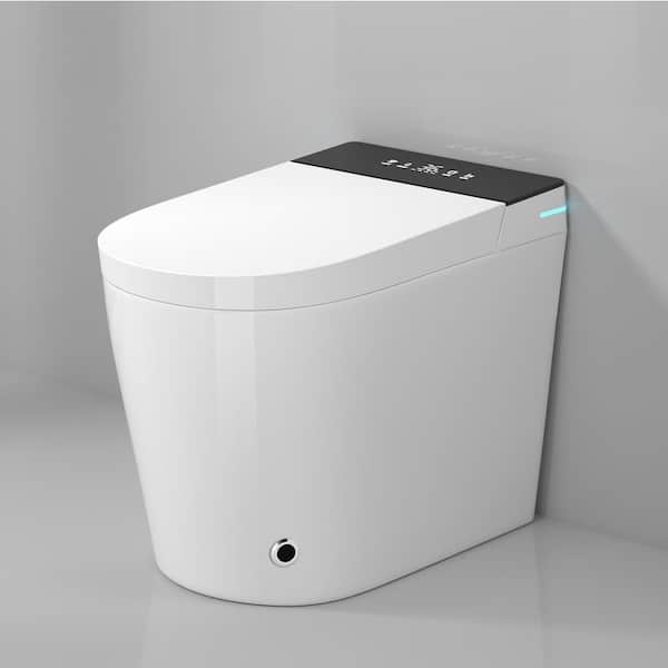 10 in. Rough-In Elongated Bidet Toilet 1.28 GPF in White w/ Auto Soft Close, Foot Sensor, LED Display for Small Bathroom
