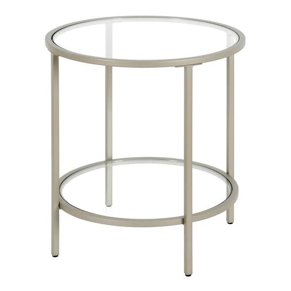Meyer Cross Sivil 20 In Satin Nickel Round Glass Side Table With Shelf St0652 The Home Depot Satin Nickel Round Glass Side Table, 20 Round Decorative Table With Glass Top