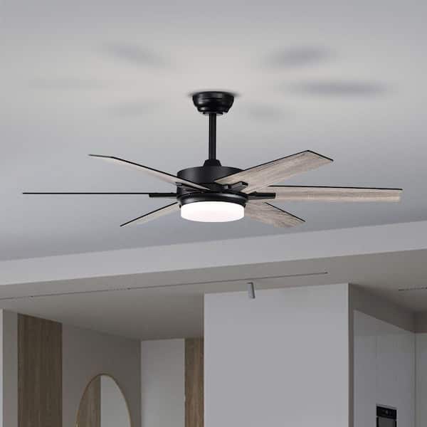 52 in. Integrated LED Indoor Matte Black 6-Blade Reversible Ceiling Fan w/Light Kit, Remote Control