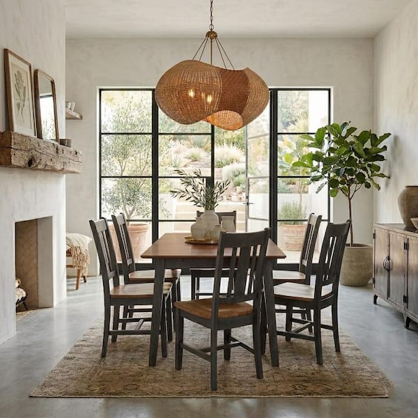 Aurora 7-Piece Rectangular Hickory/Coal Solid Wood Extendable Top Dining Room Set (Seats 6)