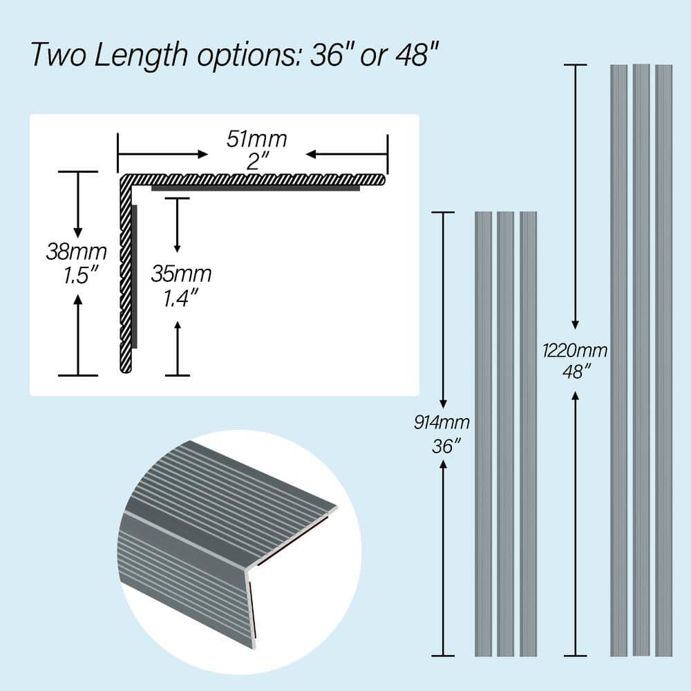 5-Pack Matte Gray Aluminum Peel and Stick Stair Nosing