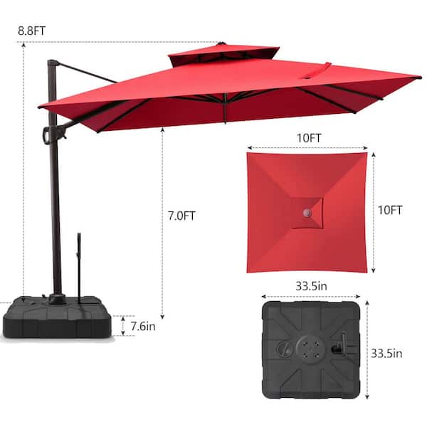 allen roth 10 ft square offset patio umbrella red Elm ft. Outdoor / Cantilever Hanging supported by 8 robust ribs and secured with a cross base and 2 sandbags capable of withstanding up to 135 lbs Crestlive Products 10 ft. x