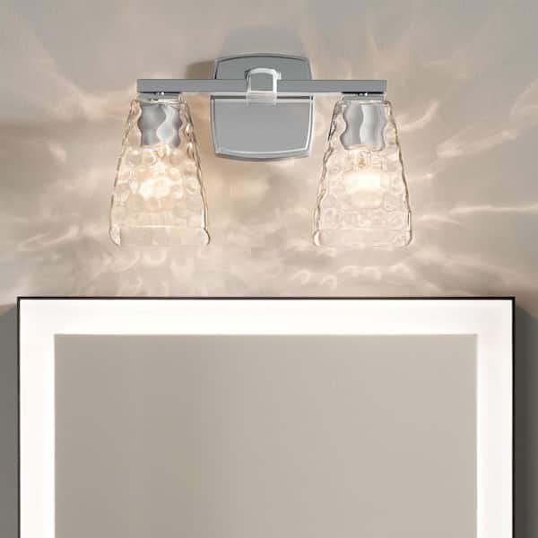 Marant 14.25 in. 2-Light Vanity Light with Clear Water Glass in Chrome