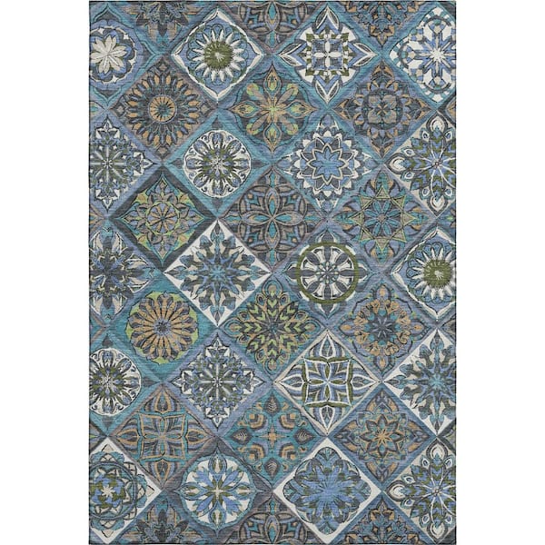 Mayfield Premium Machine Washable Abstract AMF2256 Denim 10 ft. x 14 ft. Area Rug