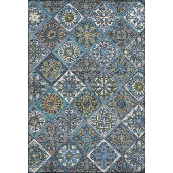 Mayfield Premium Machine Washable Abstract AMF2256 Denim 5 ft. x 7 ft. 6 in. Area Rug