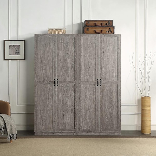 Hopkins Modern Grey MDF 59.2 in. Storage Closet Wardrobe with 8-Shelves (Set of 2)