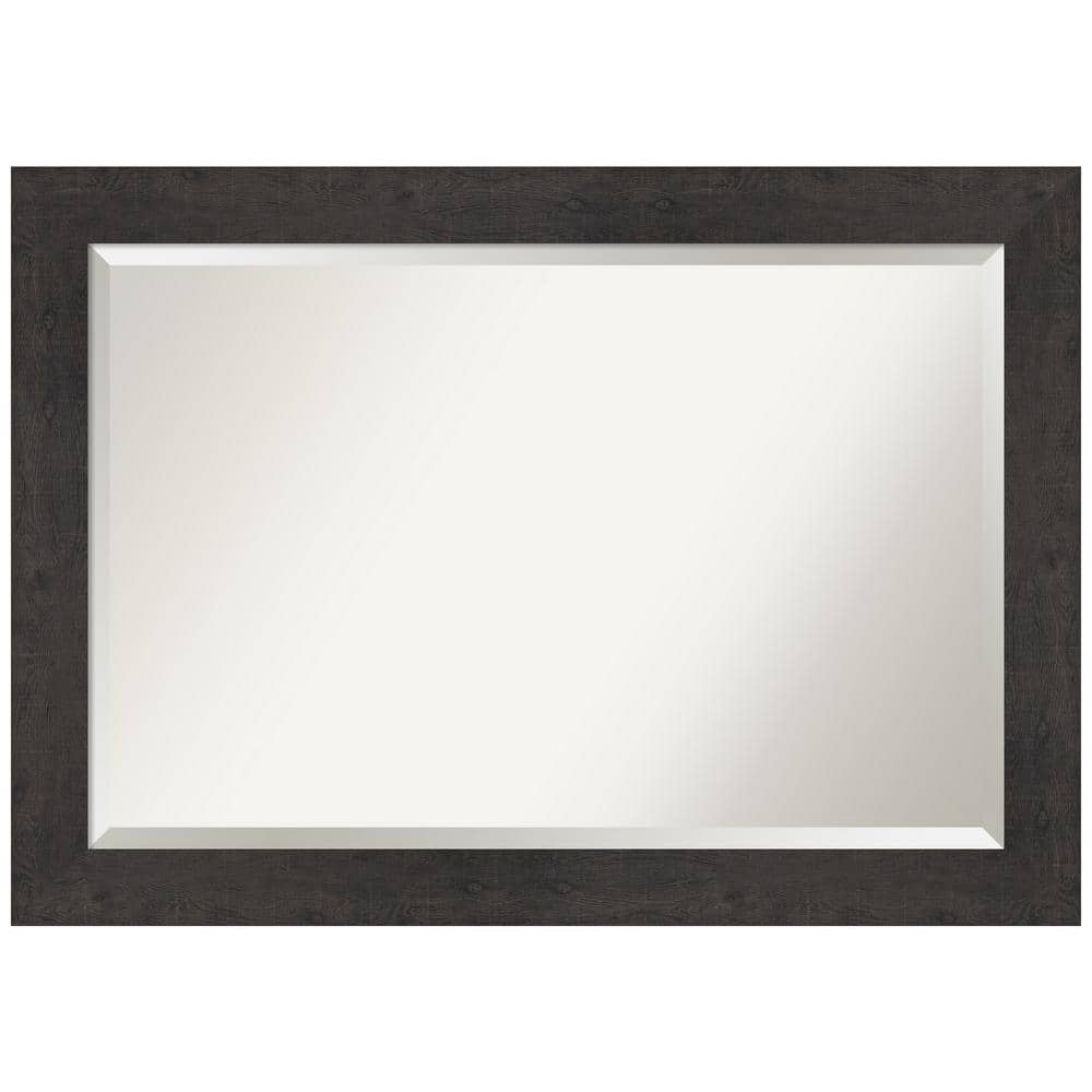 Rustic Plank Espresso Rectangular Wood Bathroom Mirror 41x29