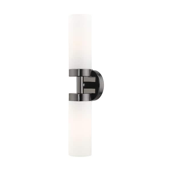 AVIANCE LIGHTING Aspen 19.25 in. 2-Light Black Chrome ADA Vanity Light with Satin Opal White Glass