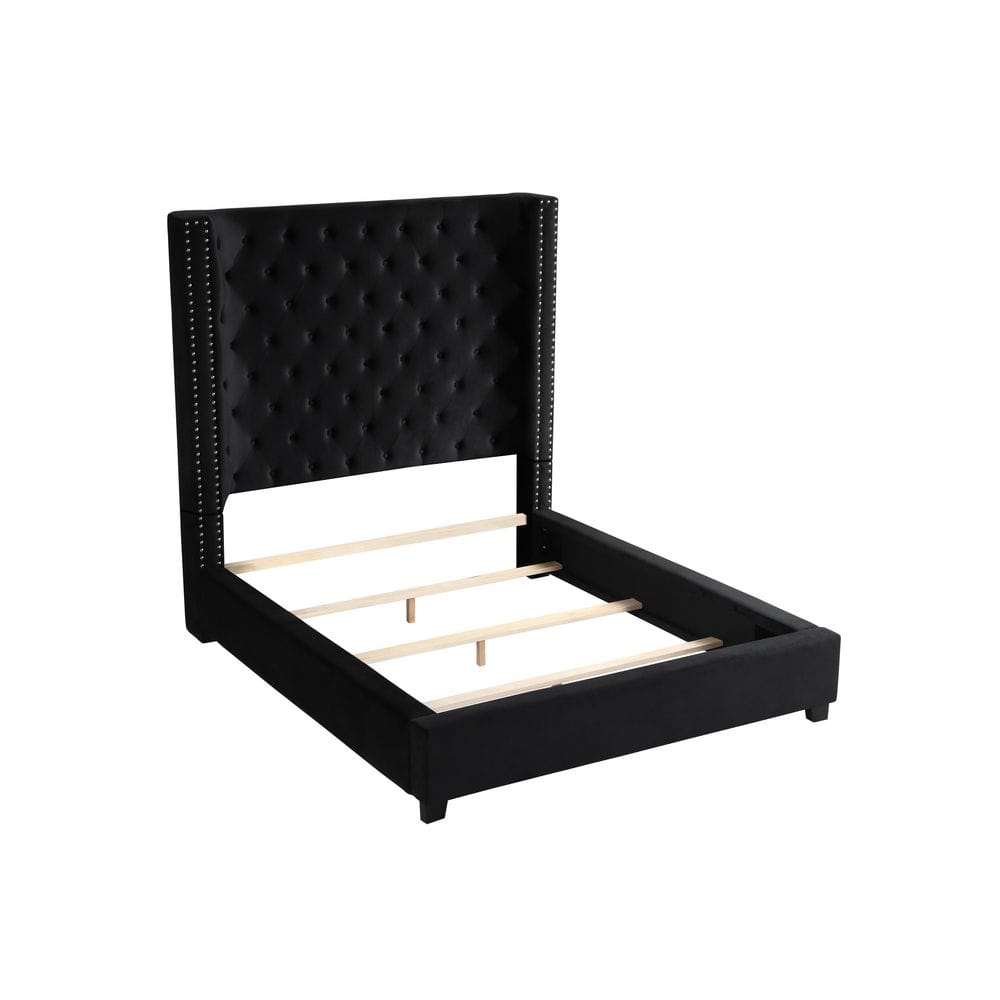 Regal Velvet Upholstered King Bed with Nailhead Trim in Black