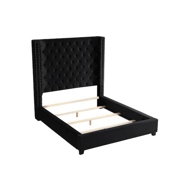 Best Master Furniture Naomi High Back Velvet Tufted Black California King Platform Bed