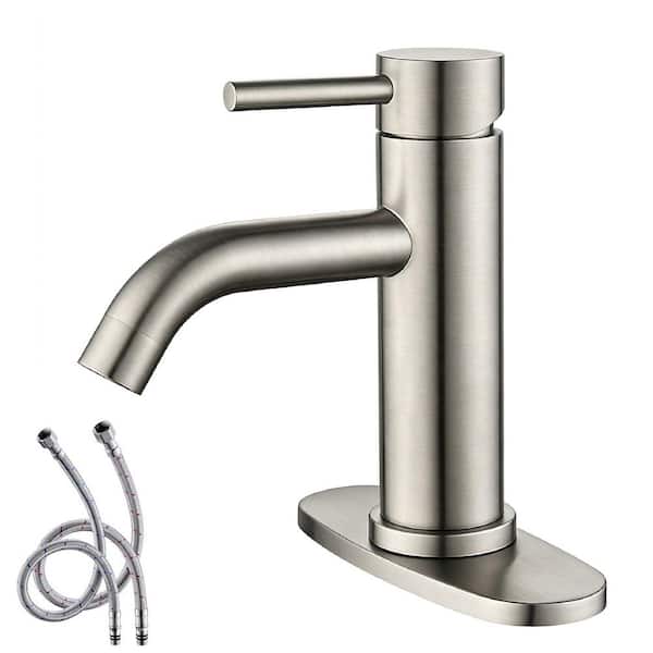 Single Handle Single Hole Bathroom Sink Faucet with Deck Plate in Spot Resistant Brushed Nickel