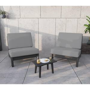 3-Piece Acacia Wood Black Outdoor Club Two Single Chairs Set with Removable Gray Cushions and Coffee Table
