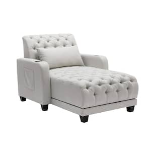 Modern Tufted Beige Fabric Electric Adjustable Sofa Chaise Lounge with Wireless Charging