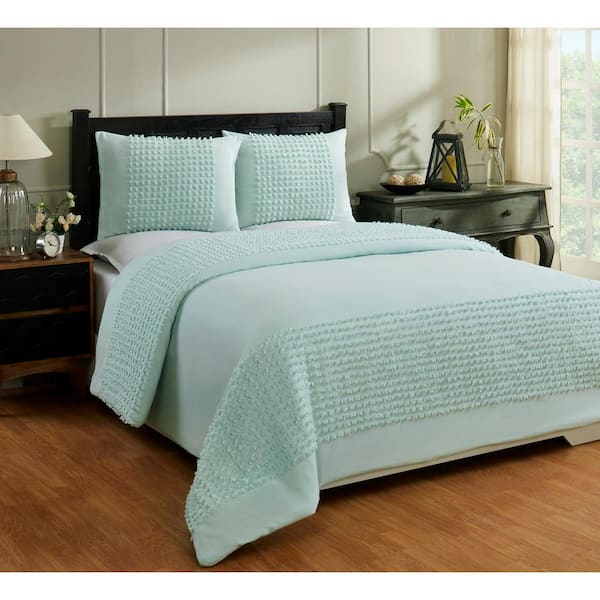 Better Trends Olivia Comforter 3-Pece Turquise King 100% Cotton Tufted Chenille Motif Design Comforter Set