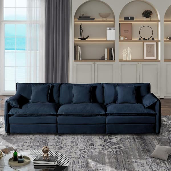 Brianna Modern 109.45 in. 3-Piece Chenille Oversized Modular Sectional Sofa in. Blue with 3 Pillows